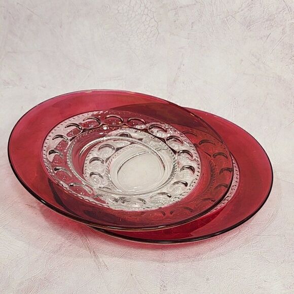 2 King's Crown 8.25" D Cranberry  Flashed Plates by Tiffin-Franciscan - Picture 1 of 6